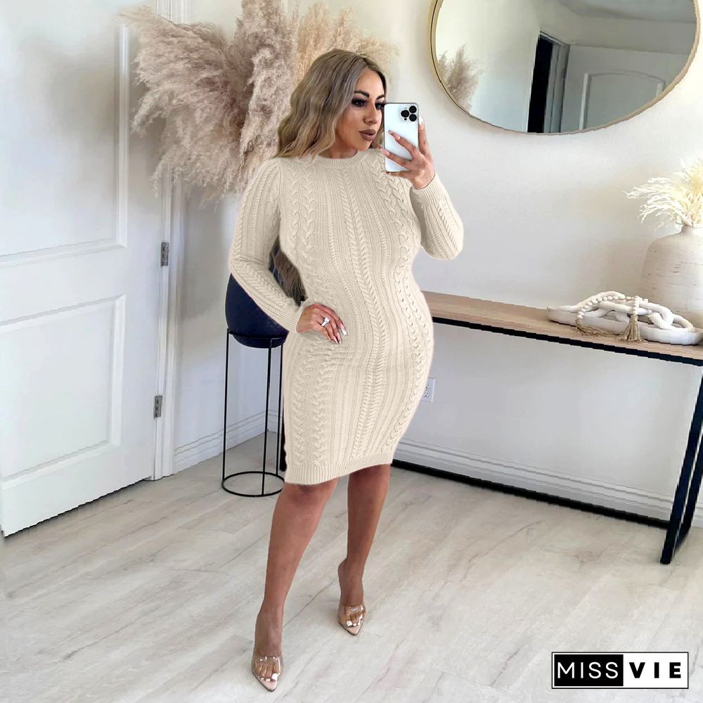 Backless Long Sleeve Knitted Sweater Dresses