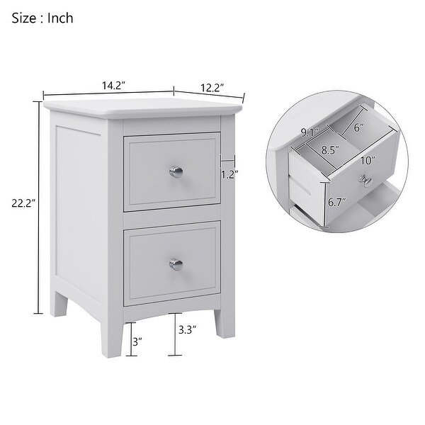 Nightstand，2 Drawers，Solid Wood，White - - 35729280