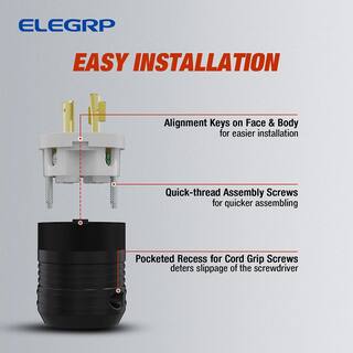 ELEGRP 20 Amp 125250-Volt NEMA L14-20P Locking Plug Industrial Grade Grounding Heavy-Duty BlackWhite L1420P