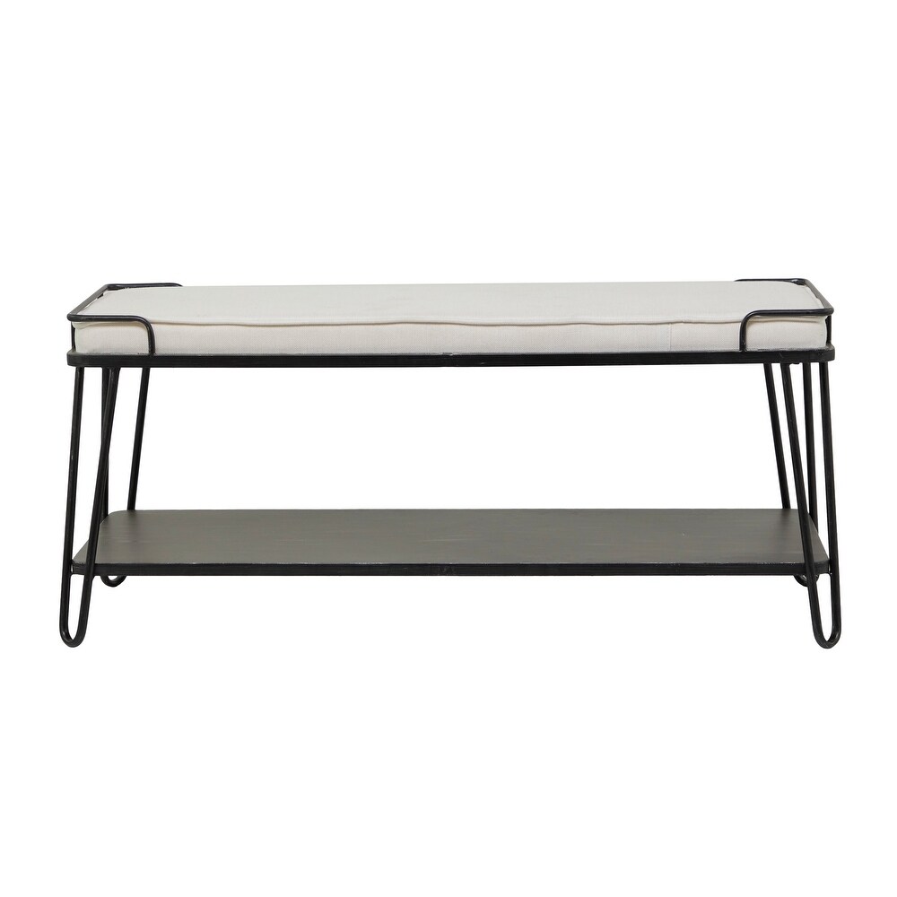 Black Metal Single Shelf Bench with White Upholstered Seat   49 x 16 x 21