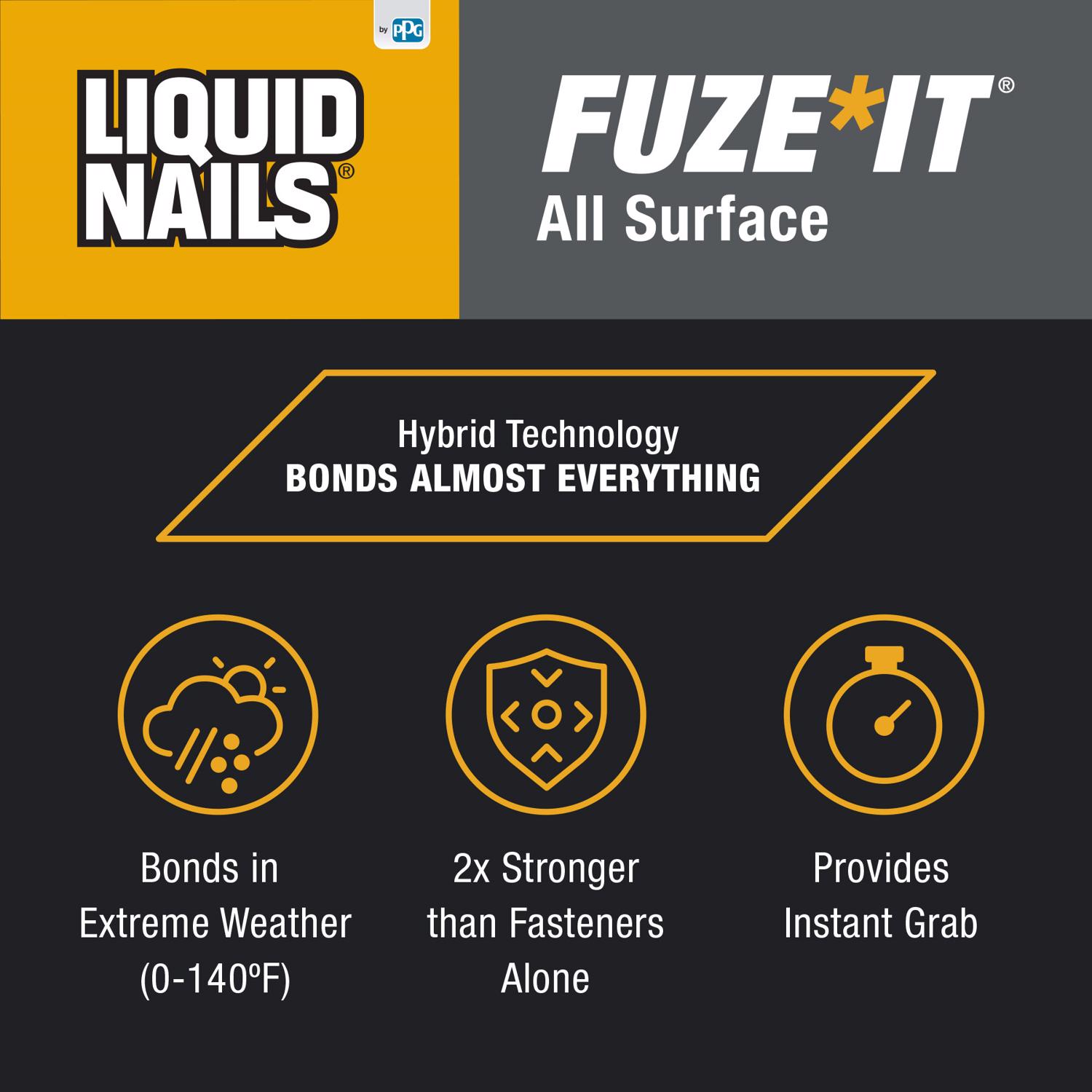 Liquid Nails Fuze-It All Surface High Strength Hybrid Adhesive Adhesive 9 oz