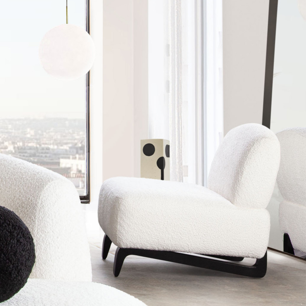 Vesper Armless Chair  Faux White Shearling With Black  Wood Leg Base   Contemporary   Armchairs And Accent Chairs   by Sideboards and Things  Houzz