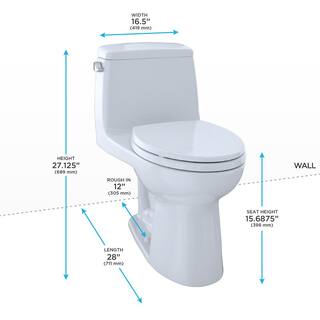 TOTO Eco UltraMax 1-Piece 1.28 GPF Single Flush Elongated Standard Height Cefiontect Cotton White Toilet with SoftClose Seat MS854114EG#01