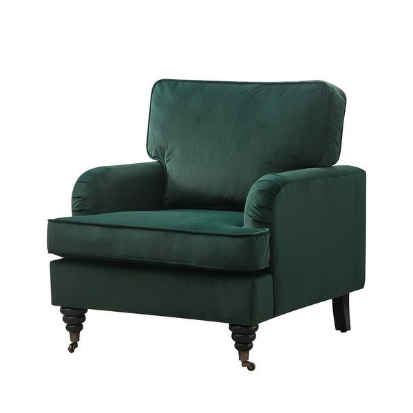 Velvet Accent Chair， Sofa Armchair with Casters， Mid-Century Velvet Upholstered Comfort Armchair with Wooden Legs