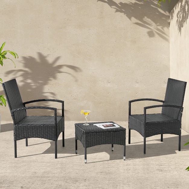 Outdoor Patio Furniture Set 3 piece Rattan Seating Combo With 2 Chairs And Table For Deck Balcony Or Front Porch Furniture By Lavish Home gray