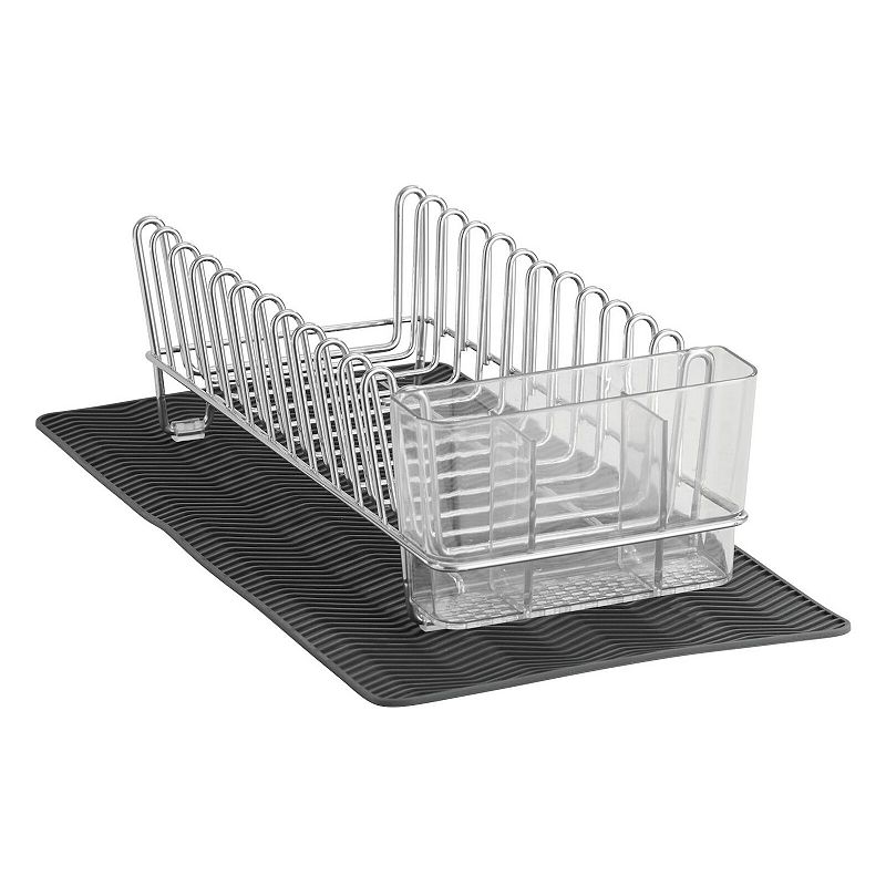 mDesign Compact Dish Drying Rack and Silicone Mat， Set of 2