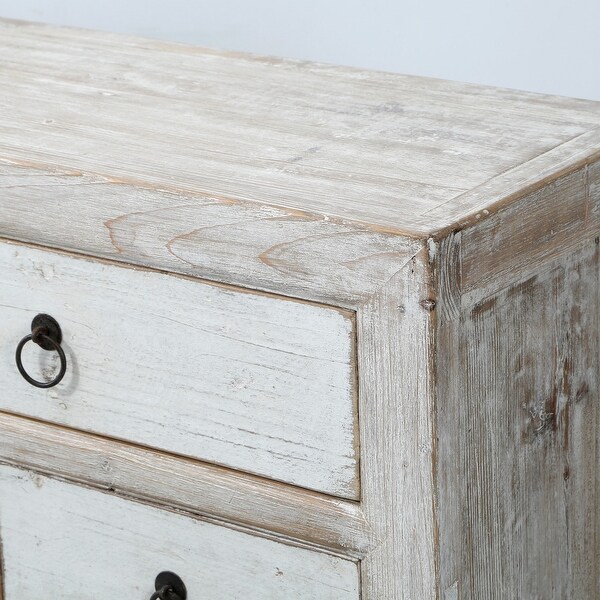 Artissance Shandong Side Table With 8 Drawers and Antique Off White Finish， 35 Inch Tall