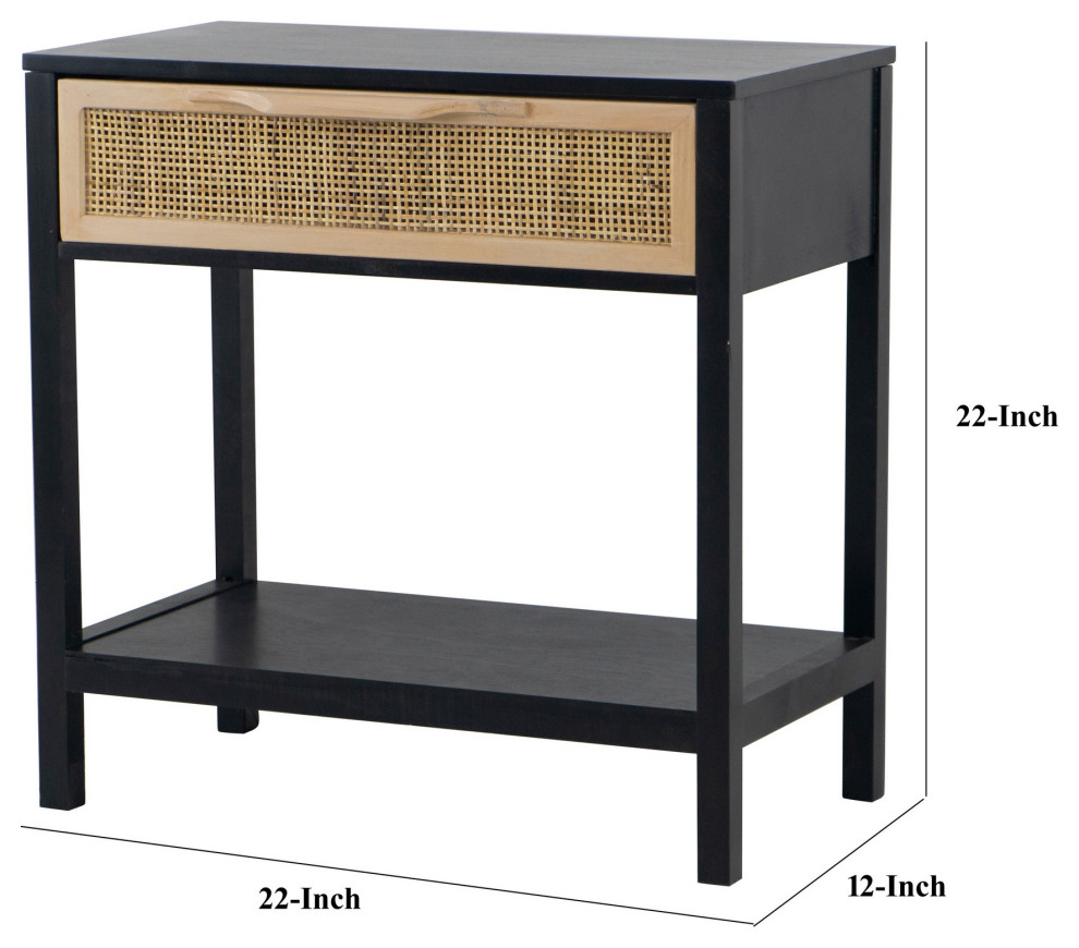 Benzara BM285122 Accent Side Table  Pine Wood  Woven Rattan  1 Drawer  Black   Tropical   Side Tables And End Tables   by Uber Bazaar  Houzz