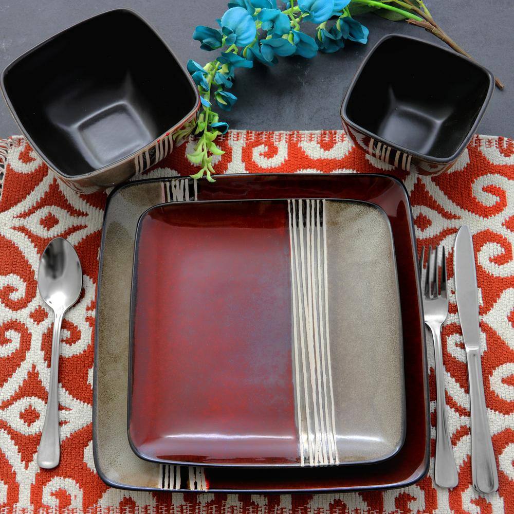 Elama Downtown Loft 16-Piece Modern Red Stoneware Dinnerware Set (Service for 4) 98597912M