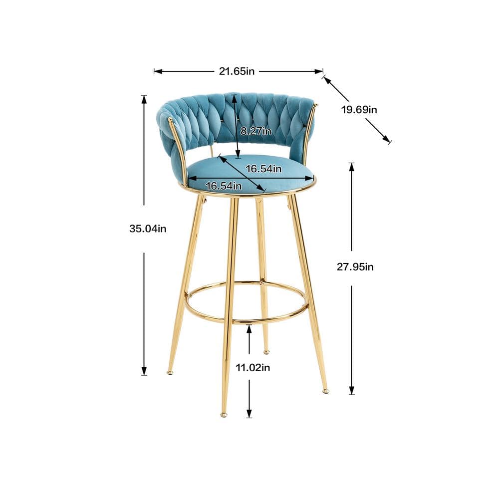 35.04 Inch Blue Wood Bar Stools with Low Back and Footrest Counter Height Bar Chairs GM-H-91