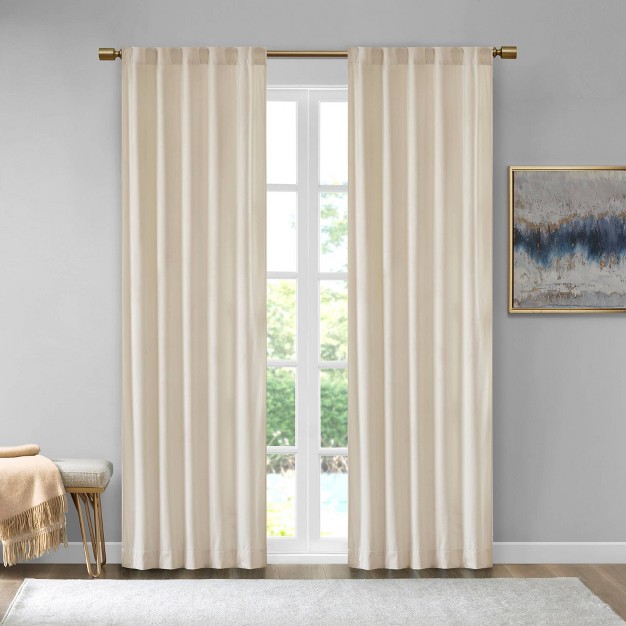 Set Of 2 Bryce Poly Velvet Room Darkening Curtain Panels