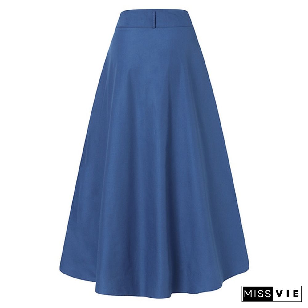 Women Elastic Waist Summer Denim Oversized Baggy Long Skirts Holiday Long Dresses