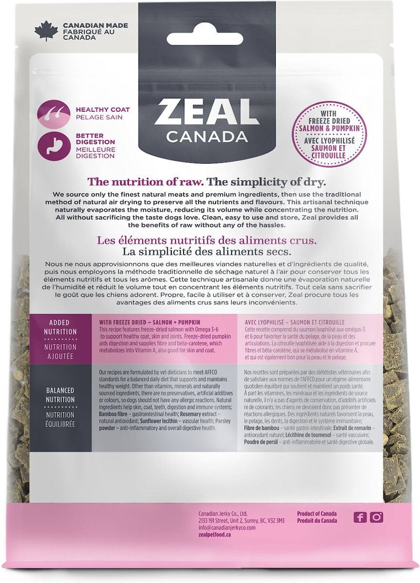 Zeal Canada Gently Turkey Recipe and Freeze-Dried Salmon and Pumpkin Grain-Free Air-Dried Dog Food