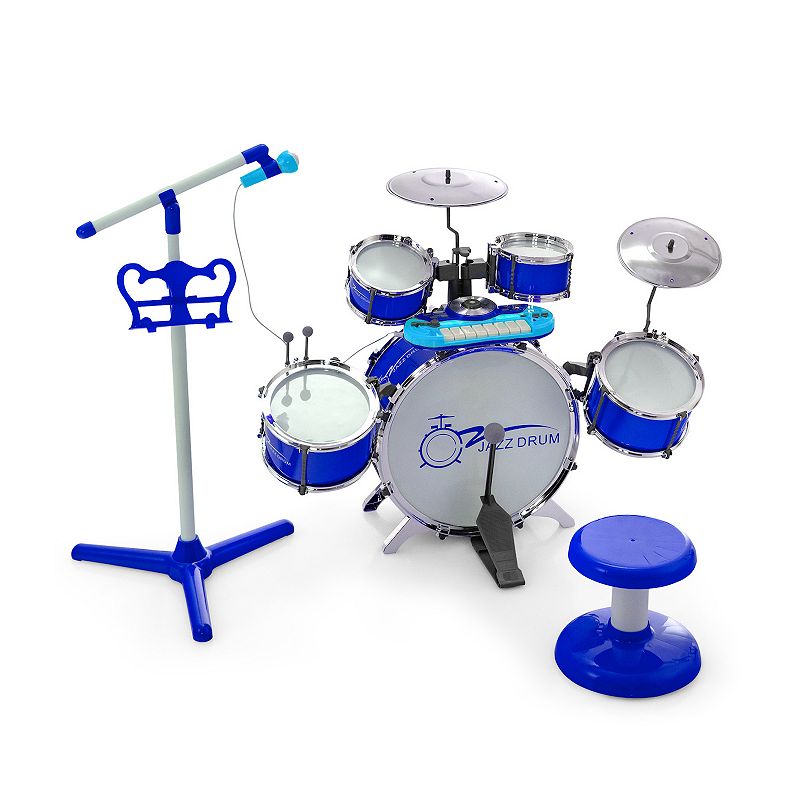 Kids Jazz Drum Keyboard Set with Stool and Microphone Stand