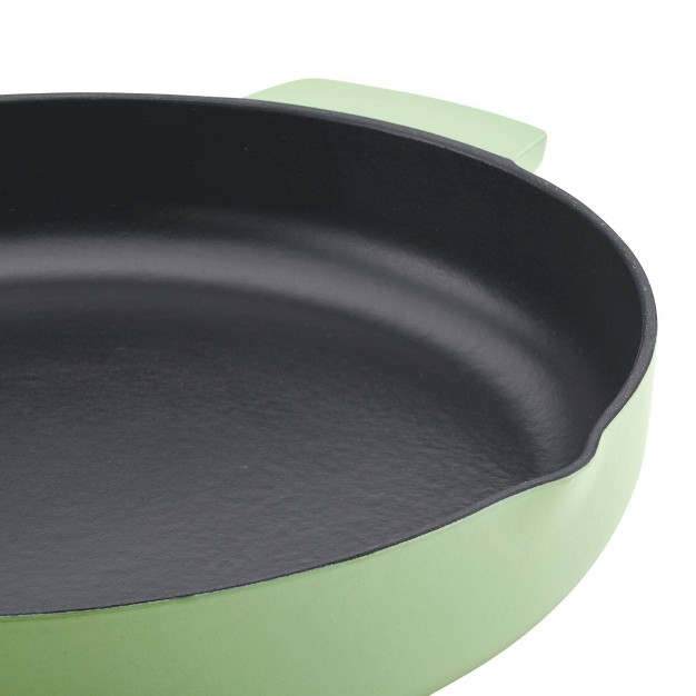 Enameled Cast Iron Induction Skillet With Helper Handle And Pour Spouts Pistachio