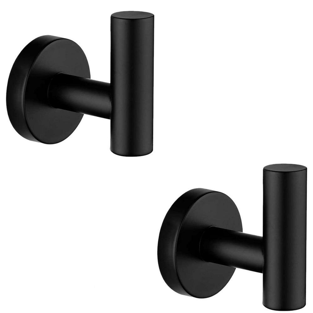 ruiling Round Bathroom Robe Hook and Towel Hook in Stainless Steel Matte Black (2-Pack) ATK-194