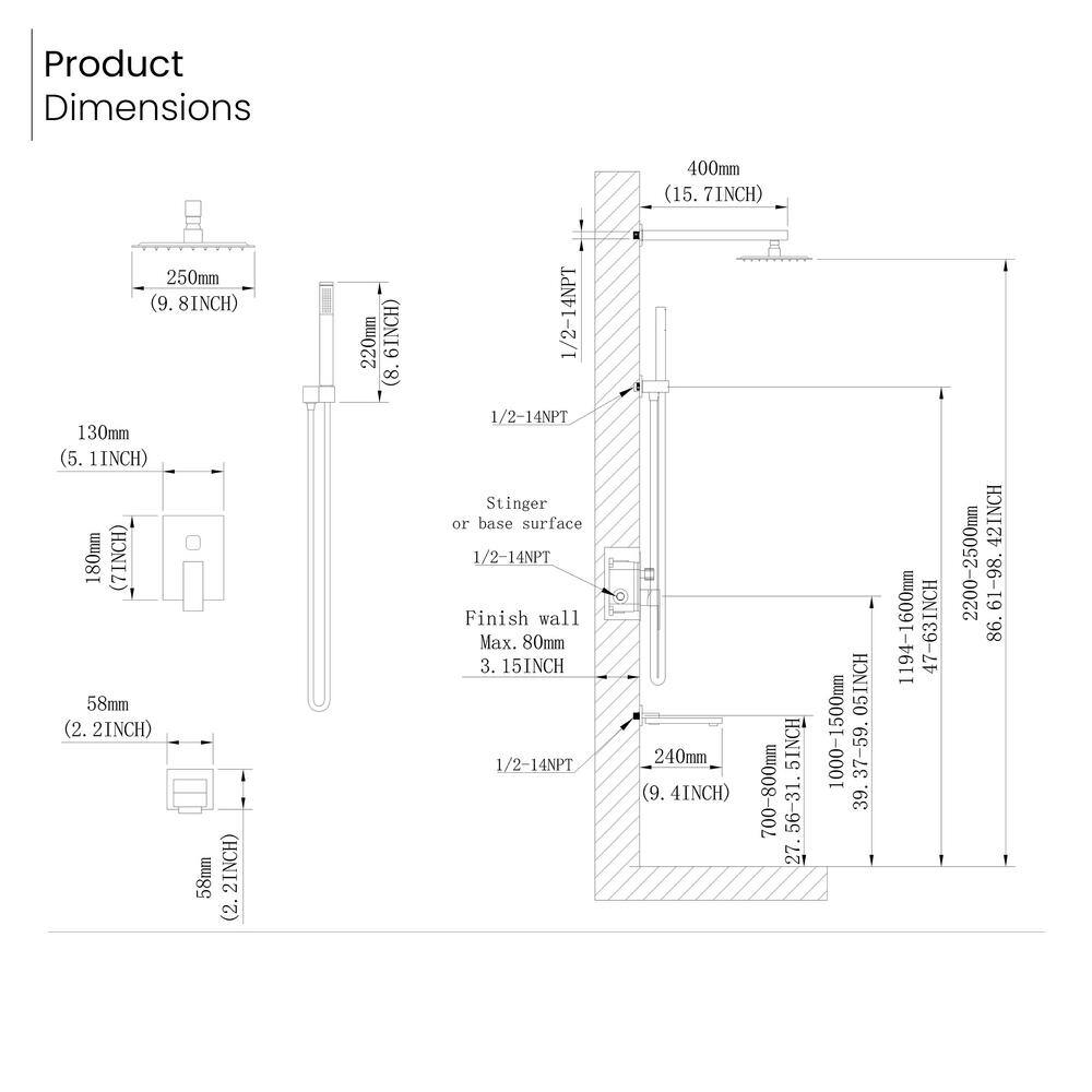 Utopia 4niture Jera Single-Handle 3-Spray Tub and Shower Faucet with 10 in. Wall Mount Shower Head in Brushed Nickel (Valve Included) HATH6203NS