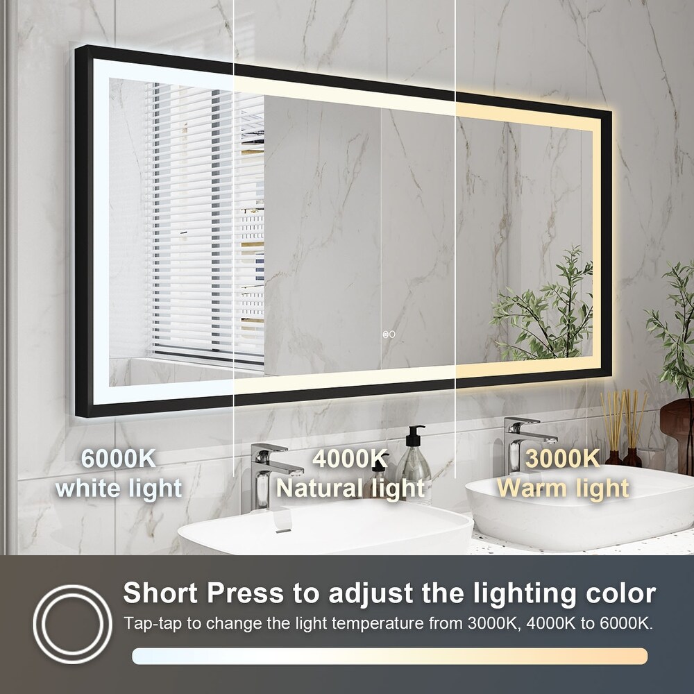 Wall Mounted Back Light Bathroom Framed LED Mirror Anti  Fog With Dimmable Light Touch Sensor And Memory Function