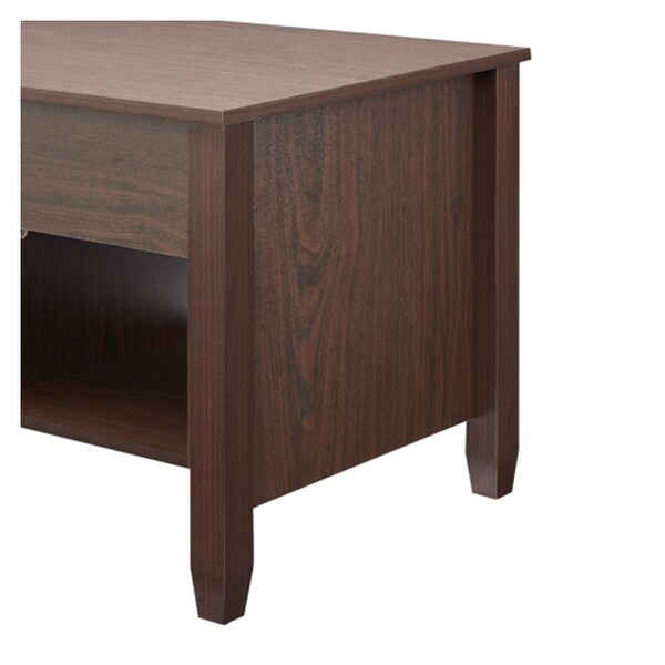 Modern Lift Top Coffee Table with Inner Storage Space and Open Wooden Storage， Center Table with Solid Pine Wood Legs