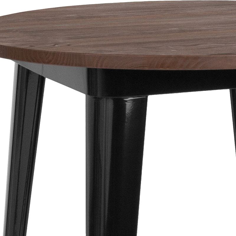 Emma and Oliver 30 Round Black/Wood Metal Indoor Bar Height Table