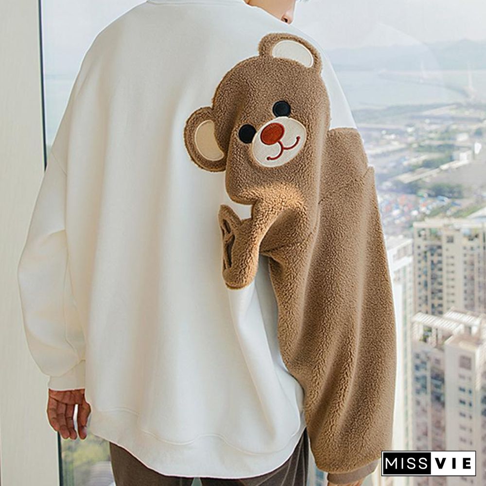 Bear Plush Embroidery Loose Sweatshirt