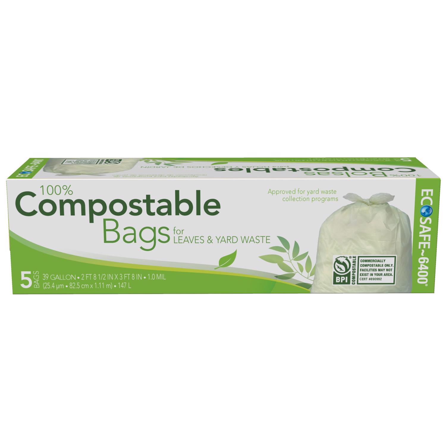 Eco-Safe Compostable 39 gal Lawn and Leaf Bags Twist Tie 5 pk