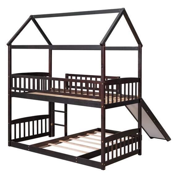 Twin over Twin Bunk Bed with Slide  House Bed with...