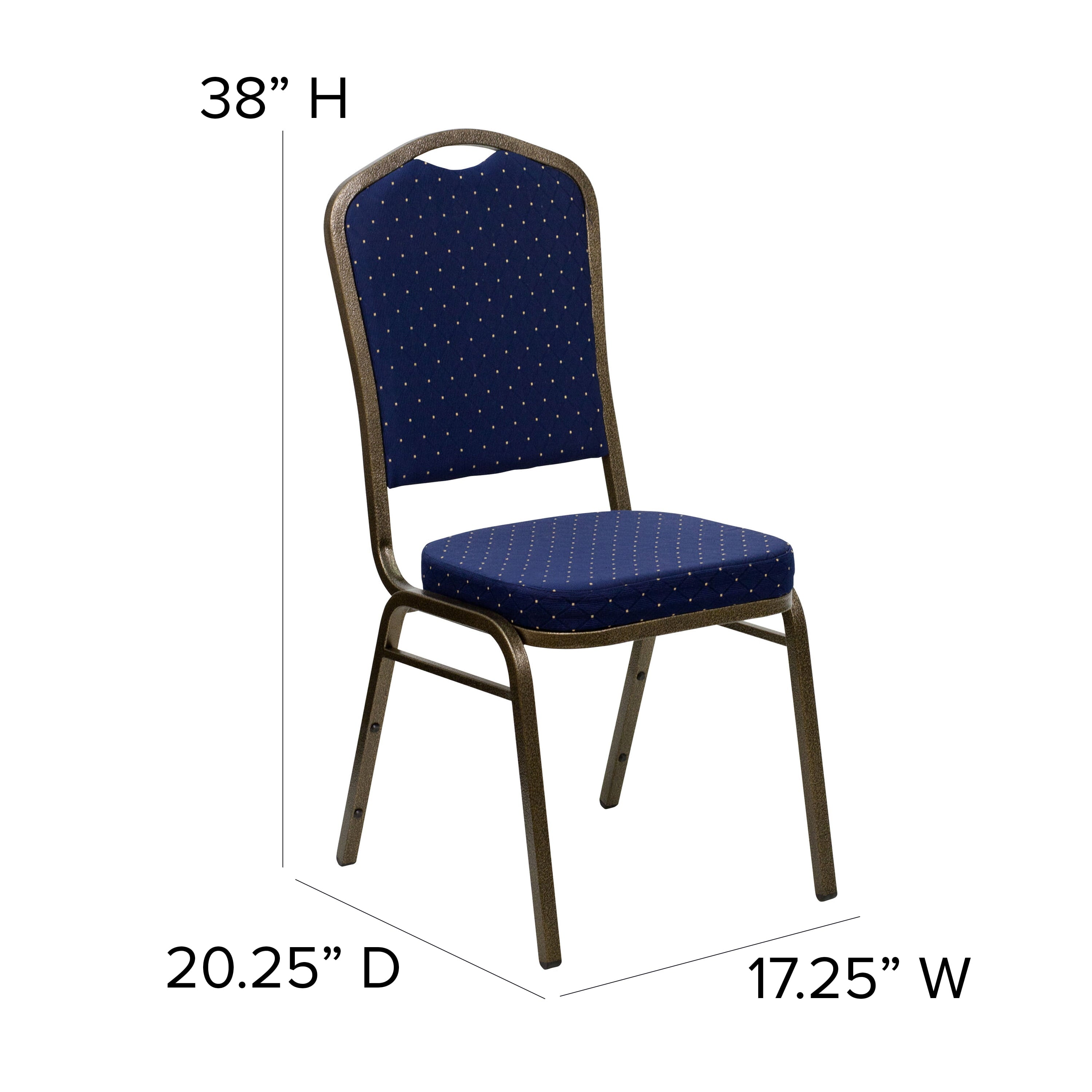 BizChair Crown Back Stacking Banquet Chair in Navy Blue Dot Patterned Fabric - Gold Vein Frame