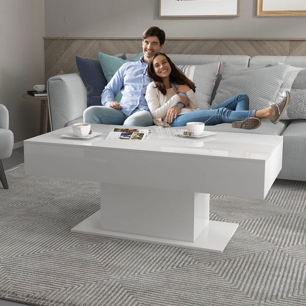 White LED Coffee Table for Living Room High Glossy， Modern Center Table， Smart Cocktail Table Rectangle， - as picture