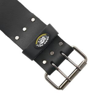 DEAD ON TOOLS 3 in. Wide Oil Tan Tool Belt in Black Saddle Leather with Double Tongue Roller Buckle HD222222