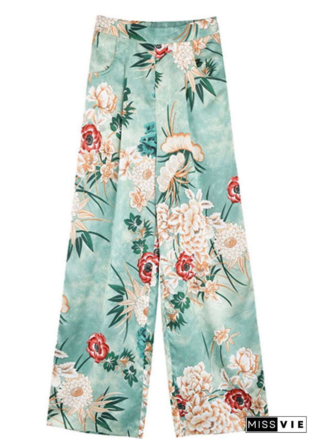 Loose Blue Floral Print Summer Pants