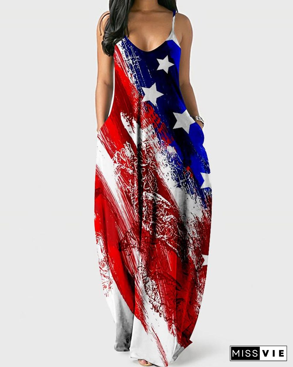 Independence Day Print Sling Maxi Dress