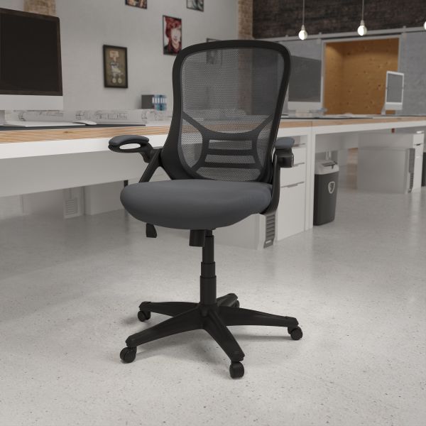 Porter High Back Dark Gray Mesh Ergonomic Swivel Office Chair with Black Frame and Flip-up Arms