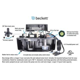 BECKETT BK221TUL 115 Volt Automatic Medium Condensate Removal Pump with Safety Switch and 20 ft. of 38 in. ID PVC Tubing BK221TUL