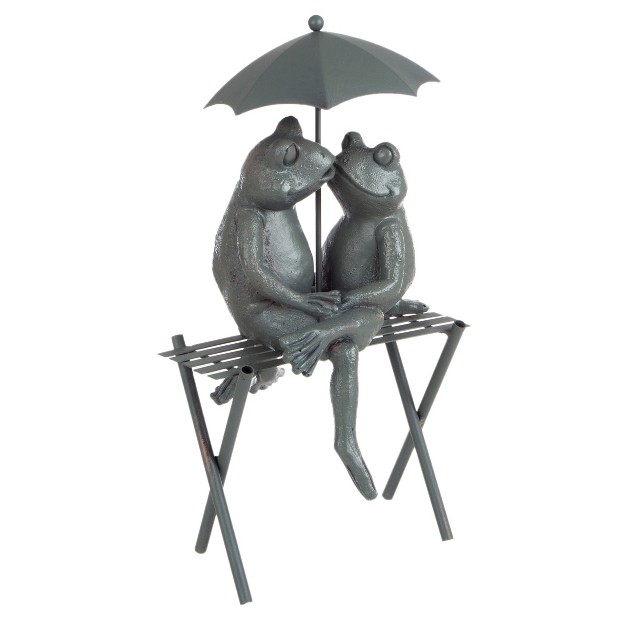 Nature Spring Small Frog Couple Under Umbrella Resin Garden Statue 14 5 quot Antique Bronze