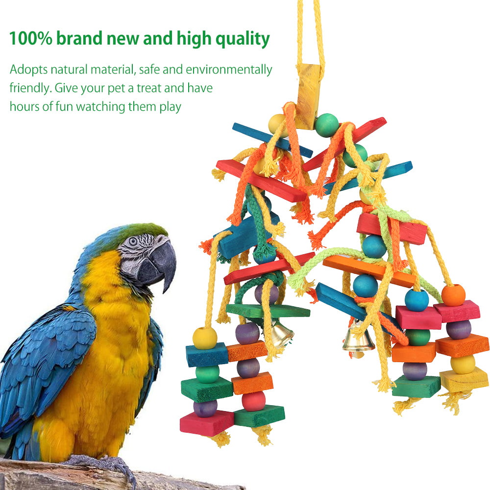 Miuline Parrot Toy Wooden Hanging Bird Chewing Toys for Cage Parakeets Cockatiels Macaws Finches Mynah Budgies and Lovely Birds