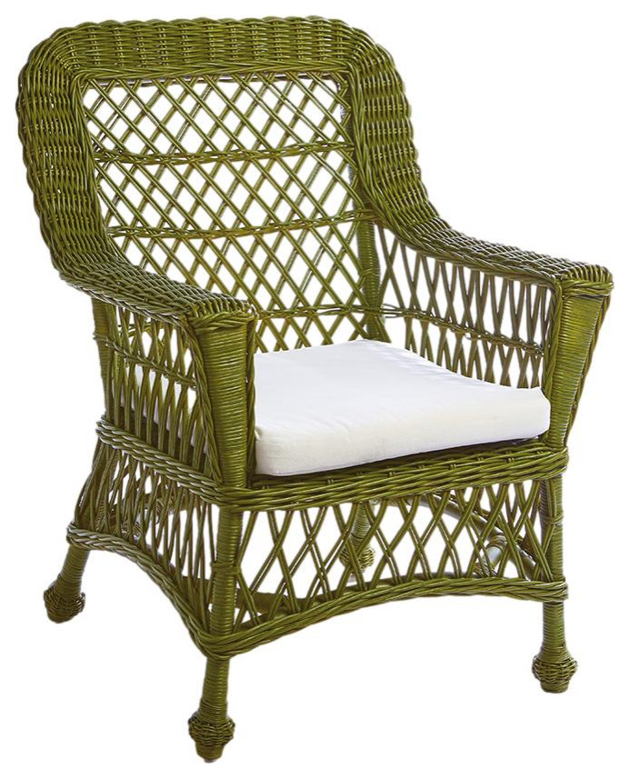 Vintage Style Classic Wicker Rattan Arm Chair Tropical Green With Cushion Woven   Tropical   Armchairs And Accent Chairs   by My Swanky Home  Houzz