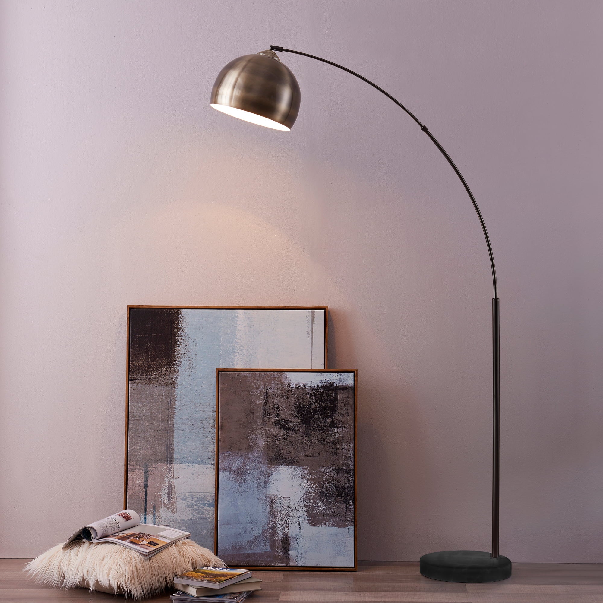 Versanora - Arquer Arc Floor Lamp With Marble Base, Antique Brass Finished Shade