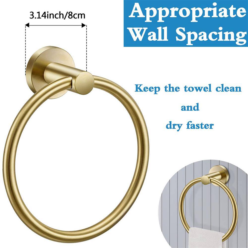 Cubilan Wall Mounted Round Stainless Steel Towel Ring Towel Storage Hanger in Brushed Gold HD-KY9