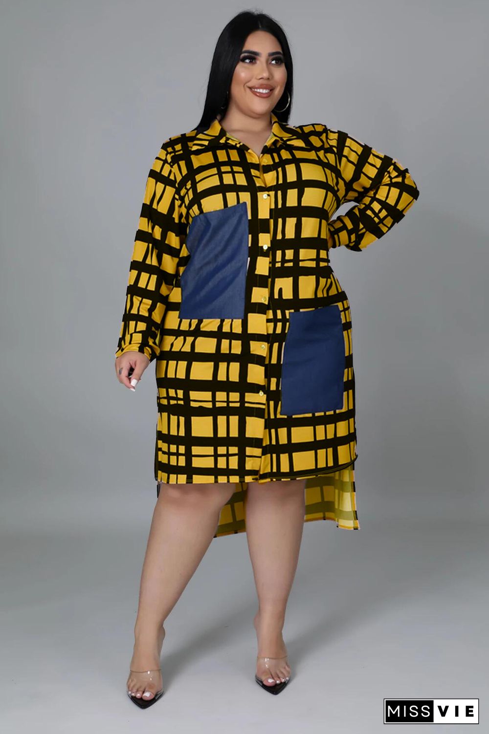 Plaid Patchwork Loose Long Sleeve Shirt Dress