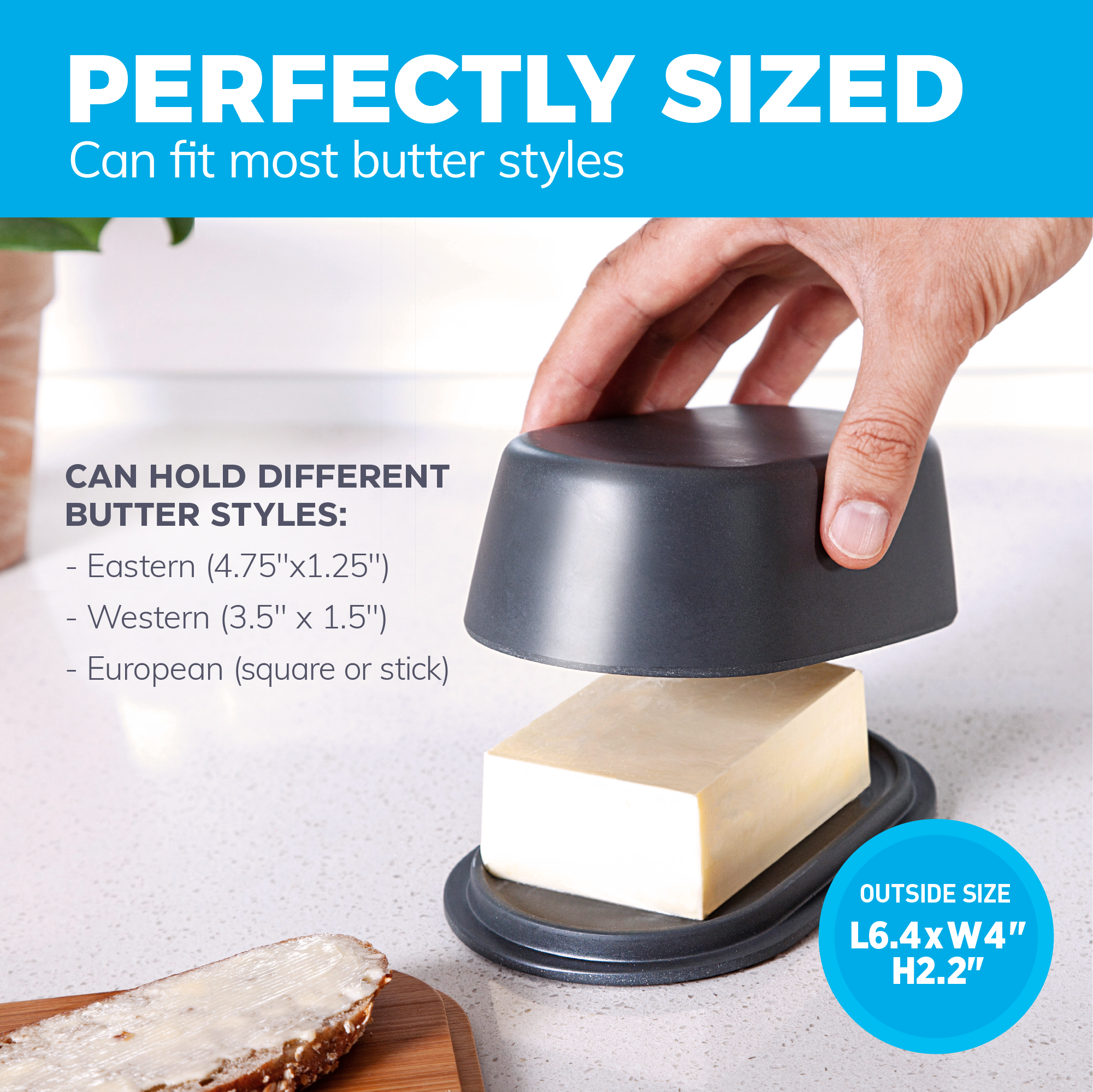 Modern Bamboo Dark Grey Butter Dish with Lid - Dishwasher Safe - Perfectly Sized For Large European Style Butters