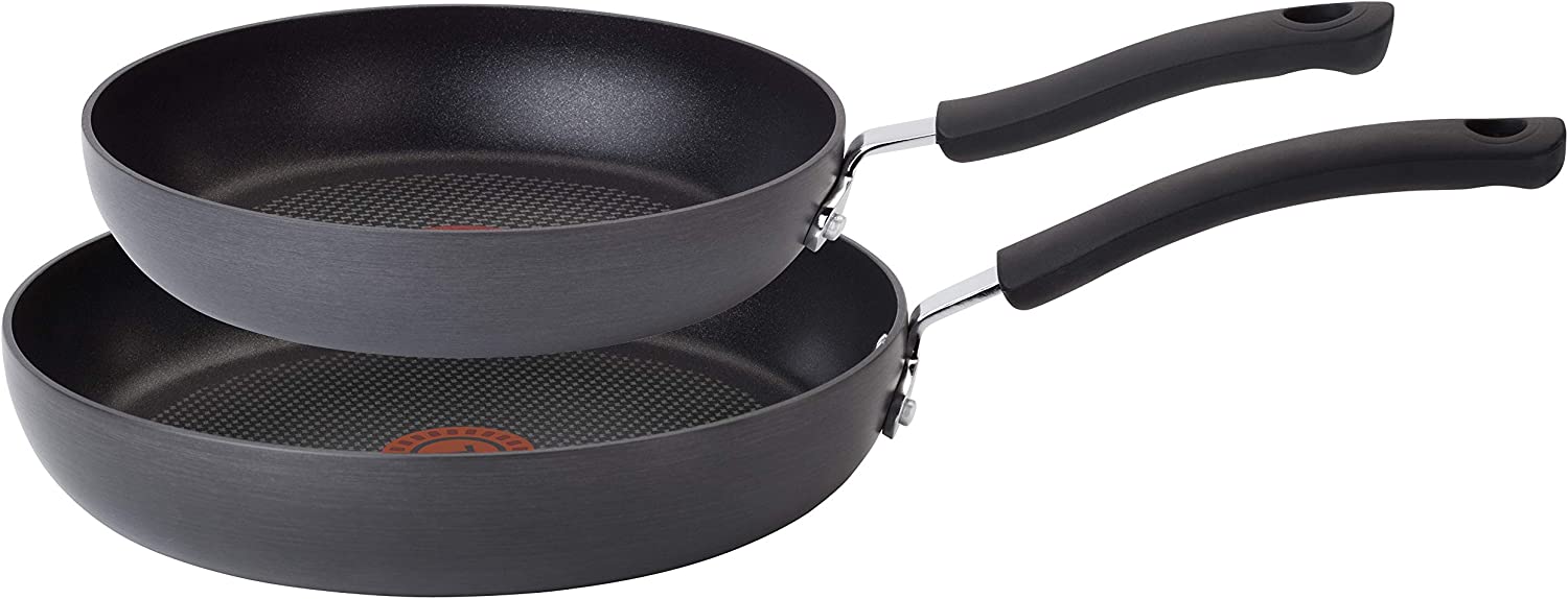 T-fal Ultimate Hard Anodized 2-Piece Scratch Resistant Titanium Nonstick Thermo-Spot PFOA Free 10/12-Inch Cookware Set， Gray， E765S274