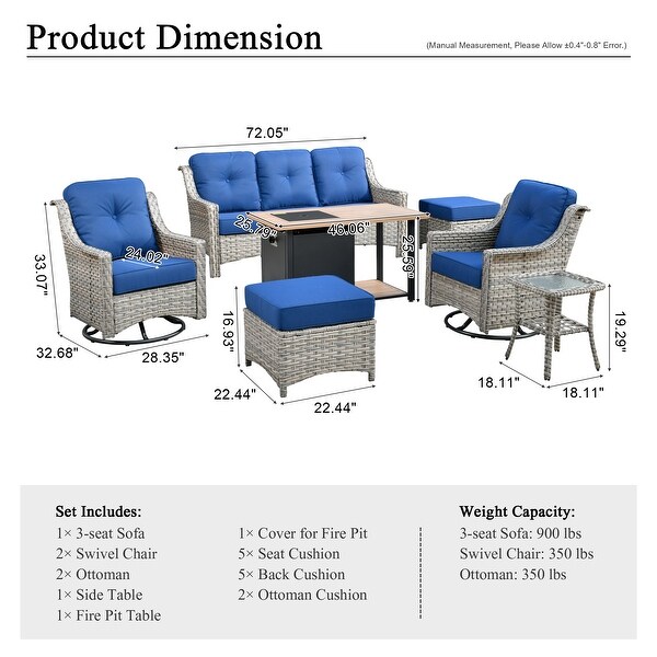 XIZZI Outdoor Patio Furniture 7Piece Conversation Sofa Set with Fire Pit