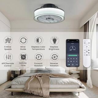 ANTOINE 16 in. Indoor Smoky Gray Low Profile Ceiling Fan with Dimmable LED Light Flush Mount Bedroom Ceiling Fan with Remote HD-FSD-15