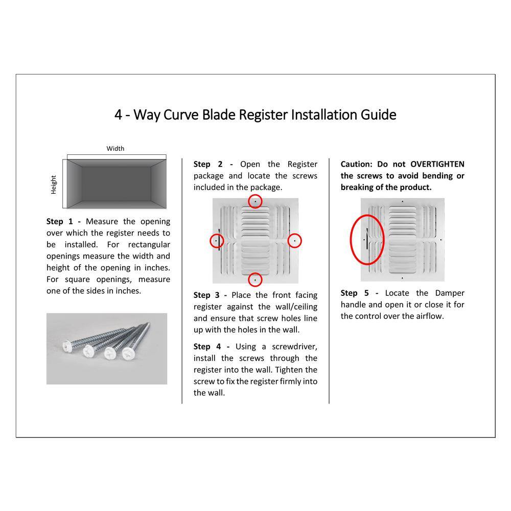 Venti Air 14 in. W x 14 in. H Steel for Ceiling or Sidewall 4-Way Curve Blade Register White H4C1414