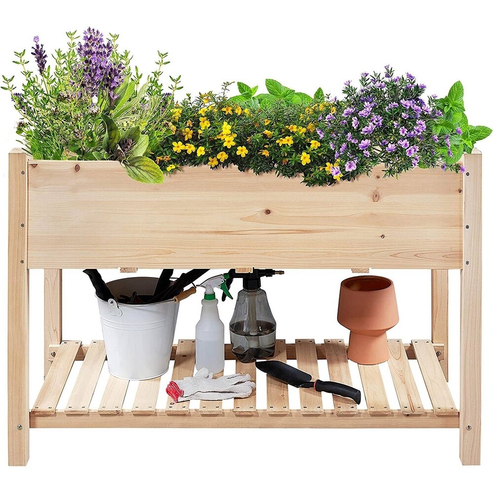 Solid Wood 2 Tier Raised Garden Bed Planter Box 4 ft x 2 ft x 32 inch High   47 x 22.5 x 31.5 inches