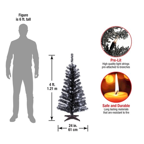 National Tree Company 4 ft. Tinsel Tree，Black，with Clear Lights