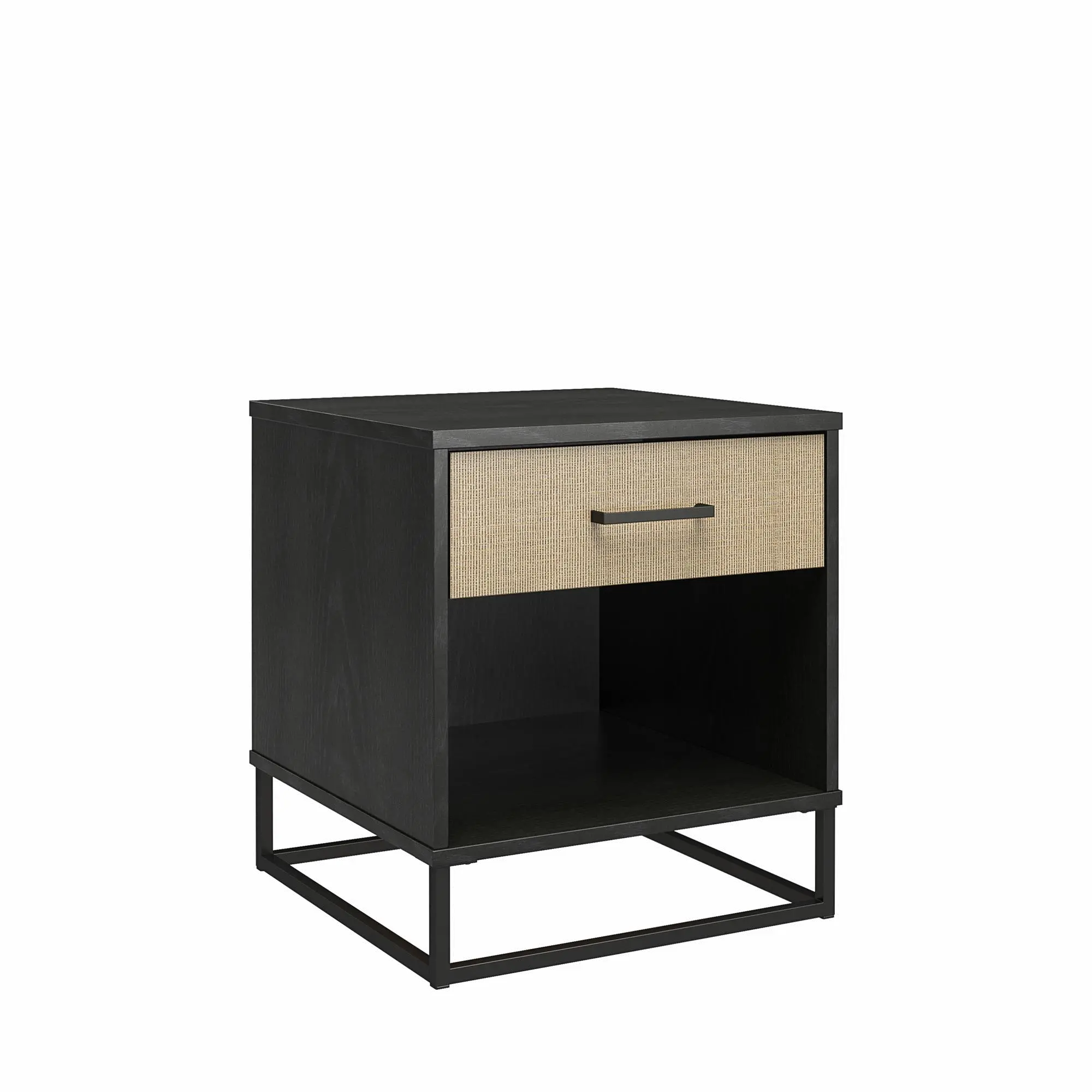 Kelly Transitional Rattan and Black Oak Nightstand