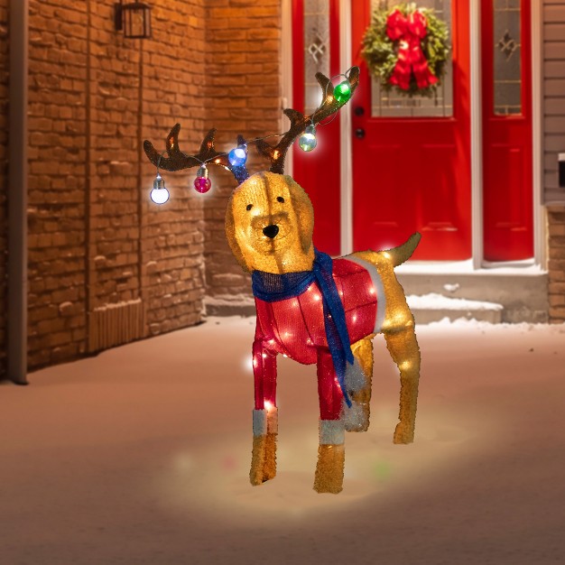 Led Lighted Dog Wearing Antlers Christmas Outdoor Yard Decoration