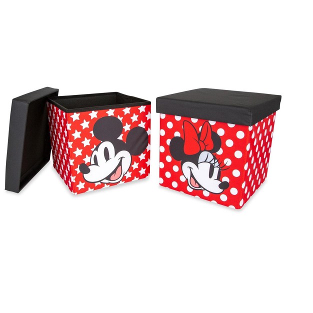 Ukonic Disney Mickey amp Minnie 15 inch Storage Bin Cube Organizers With Lids Set Of 2